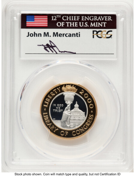 2000-W $10 Library of Congress Bi-Metallic Gold 0.2509 oz and Platinum 0.2509 oz, PR John Mercanti 70 PCGS