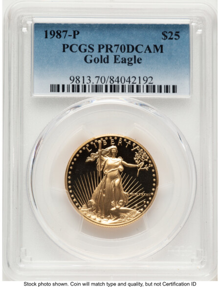 1987-P Proof Gold Eagle 1/2 oz Blue Gradient 70 PCGS