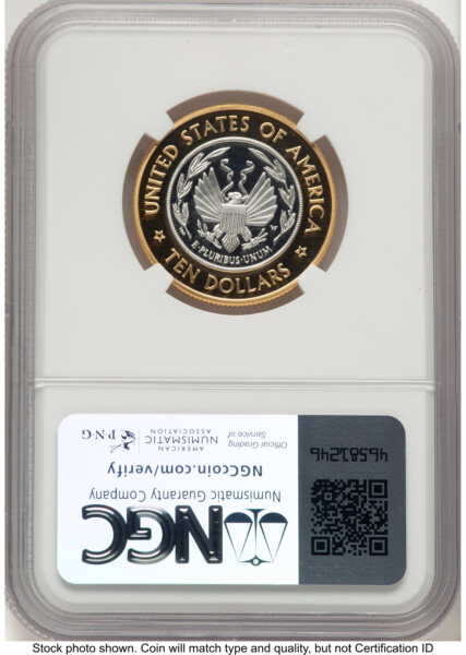 2000-W $10 Library of Congress Bi-Metallic Gold 0.2509 oz and Platinum 0.2509 oz, PR Don Everhart 70 NGC