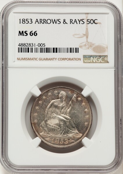 1853 50C Arrow and Rays, MS 66 NGC