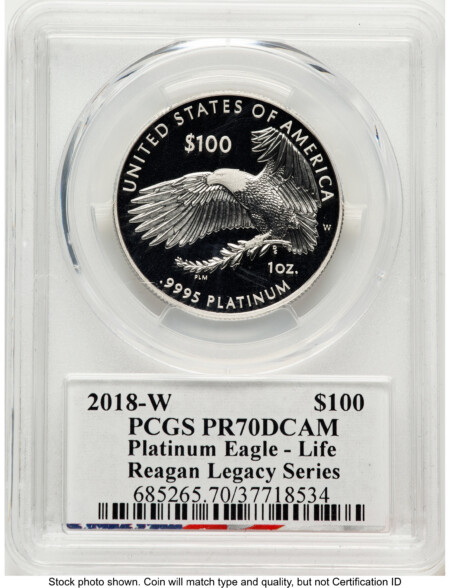 2018-W Proof Platinum Eagle 1 oz Reagan Legacy Series Michael Reagan 70 PCGS