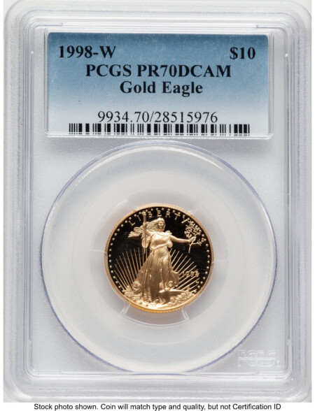 1998-W Proof Gold Eagle 1/4 oz Blue Gradient 70 PCGS