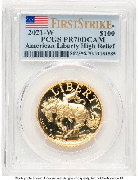 2021-W G$100 American Liberty High Relief, DC FS Flag 70 PCGS