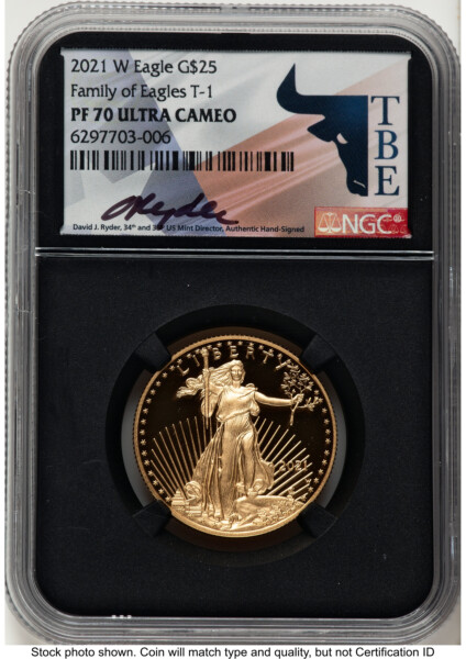 2021-W Type 1 Proof Gold Eagle 1/2 oz David J Ryder TBE Label Blk Core 70 NGC