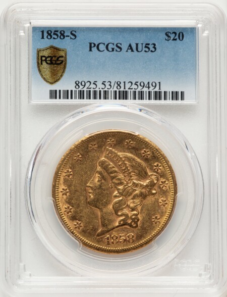 1858-S $20 PCGS Secure 53 PCGS