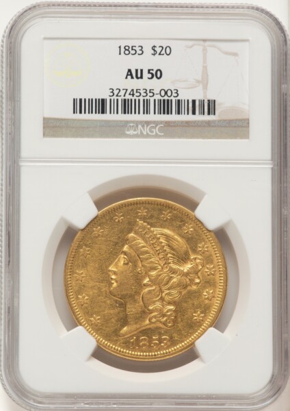 1853 $20 Brown Label 50 NGC