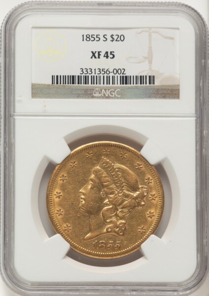 1855-S $20 45 NGC