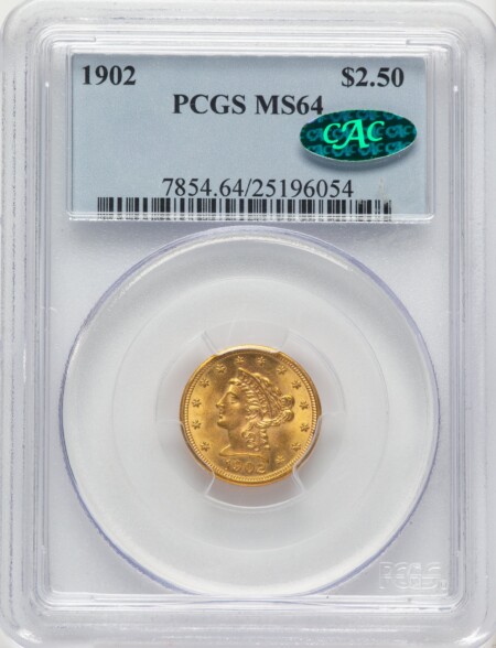 1902 $2 1/2 CAC 64 PCGS
