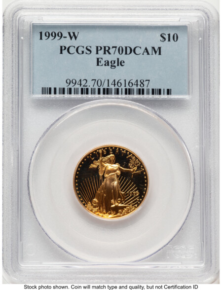 1999-W Proof Gold Eagle 1/4 oz Blue Label 70 PCGS