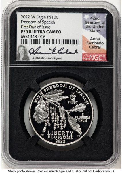2022-W Proof Platinum Eagle 1 oz FDI Anna Cabral Blk Core 70 NGC