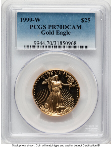 1999-W Proof Gold Eagle 1/2 oz Blue Gradient 70 PCGS