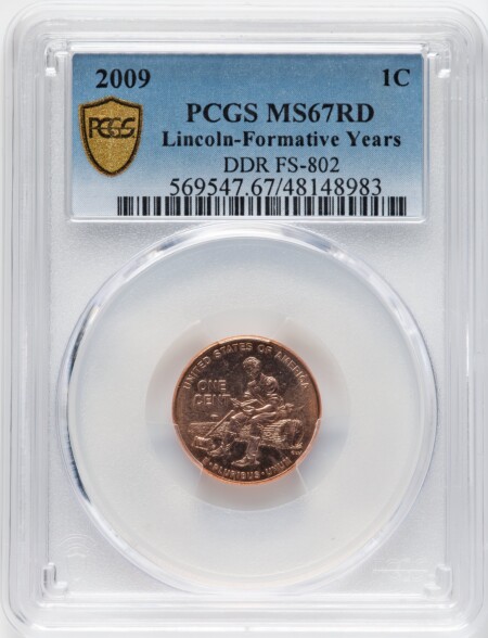 2009 1C Formative Years, Doubled Die Reverse, FS-802, MS, RD PCGS Secure 67 PCGS