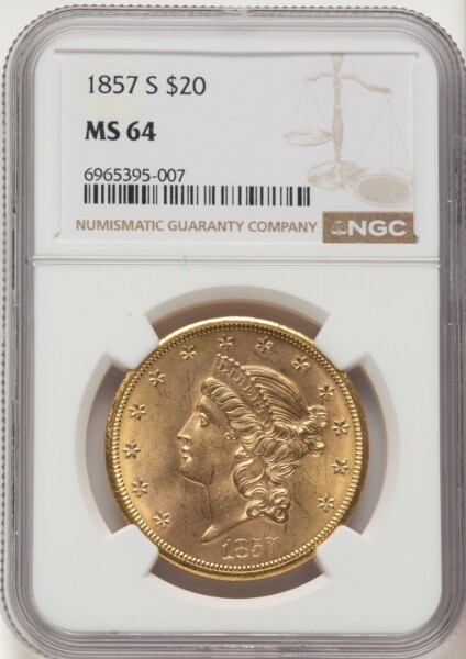 1857-S $20 64 NGC