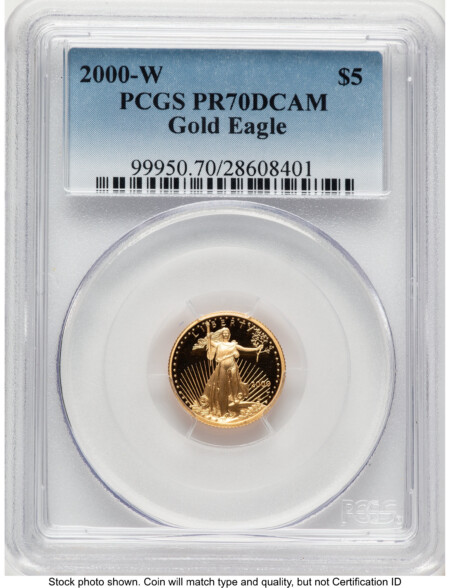 2000-W Proof Gold Eagle 1/10 oz Blue Gradient 70 PCGS