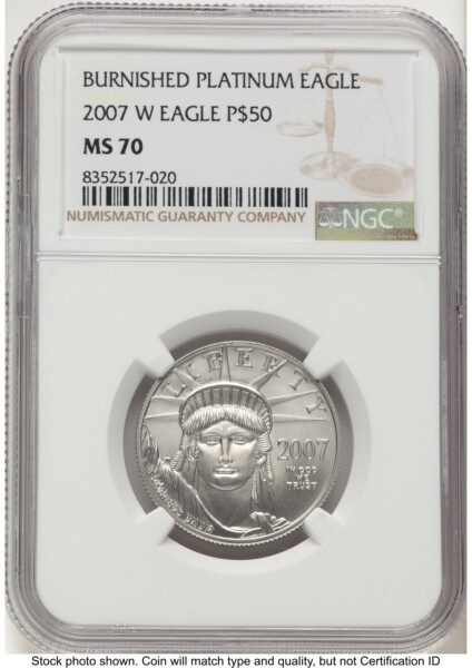 2007-W Burnished Platinum Eagle 1/2 oz Brown Label 70 NGC