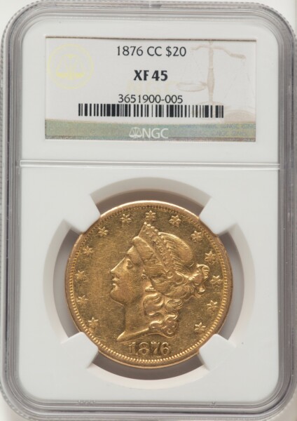1876-CC $20 Brown Label 45 NGC
