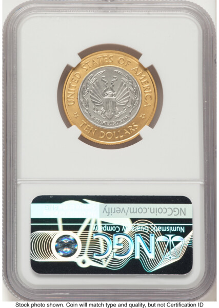 2000-W $10 Library of Congress Bi-Metallic Gold 0.2509 oz and Platinum 0.2509 oz, MS Brown Label 70 NGC