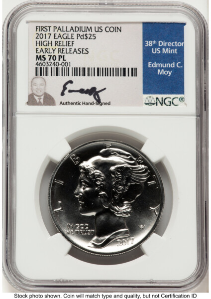 2017 Palladium Eagle 1 oz, PL ER Ed Moy 70 NGC