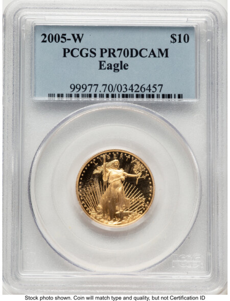 2005-W Proof Gold Eagle 1/4 oz Blue Label 70 PCGS