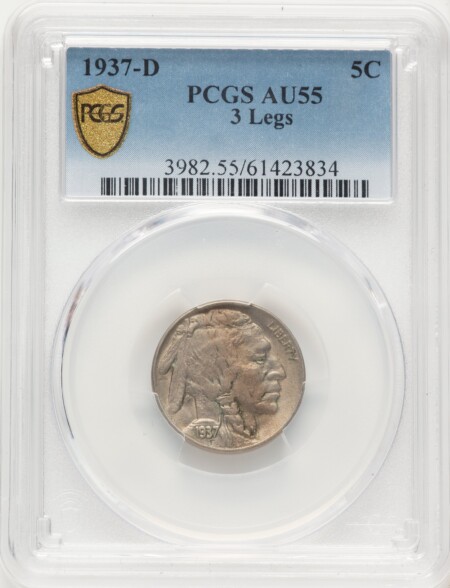 1937-D 5C Three-Legged, MS PCGS Secure 55 PCGS