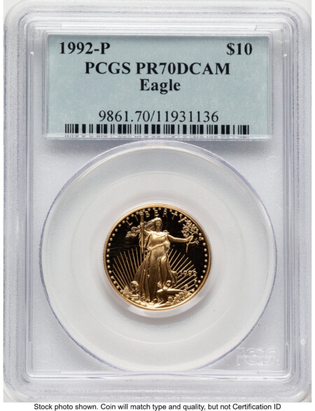 1992-P Proof Gold Eagle 1/4 oz Blue Label 70 PCGS