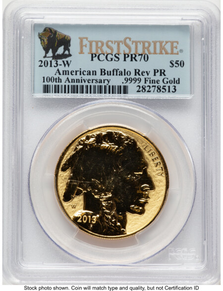2013-W Reverse Proof Gold Buffalo 1 oz FS Bison Label 70 PCGS