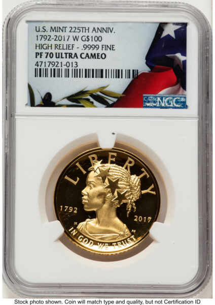 2017-W G$100 American Liberty High Relief, DC Bunting Flag 70 NGC