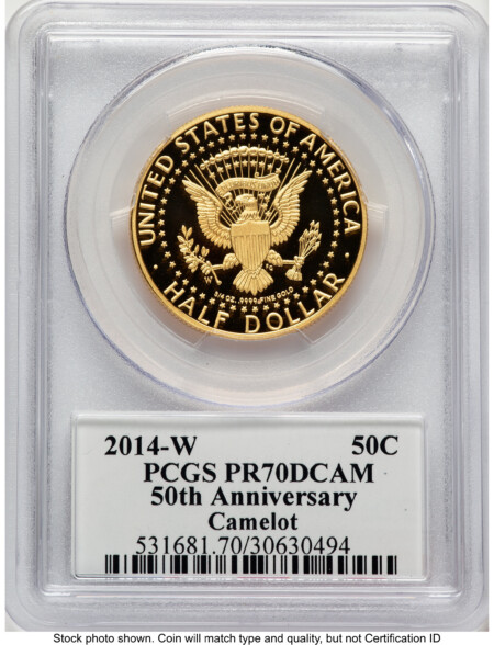 2014-W 50C Gold JFK 50th Anniversary JFK Camelot Label 70 PCGS