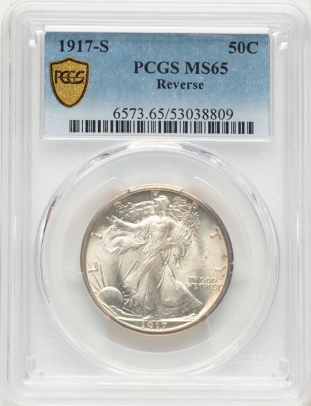 1917-S 50C REVERSE PCGS Secure 65 PCGS