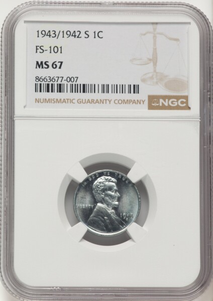 1943/2-S 1C Doubled Die Obverse FS-101, MS 67 NGC