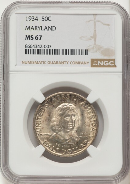 1934 50C Maryland, MS 67 NGC