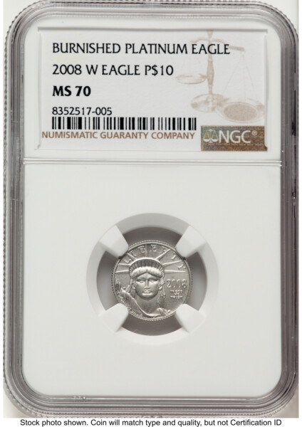 2008-W Burnished Platinum Eagle 1/10 oz Brown Label 70 NGC