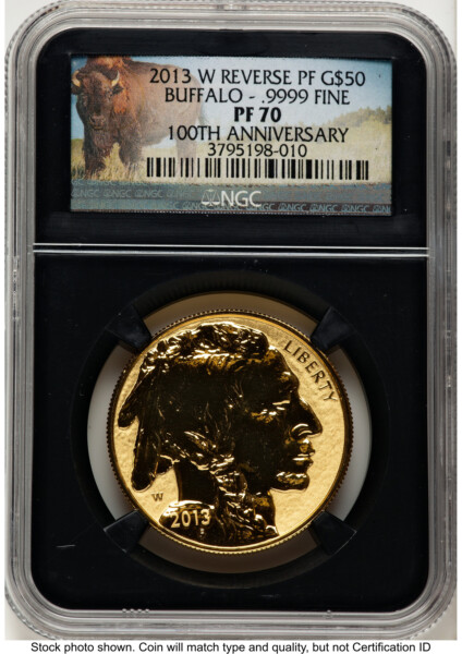 2013-W Reverse Proof Gold Buffalo 1 oz Bison Label Blk Core 70 NGC