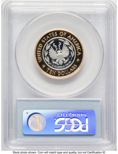 2000-W $10 Library of Congress Bi-Metallic Gold 0.2509 oz and Platinum 0.2509 oz, PR US Vault Collection Blue Label 70 PCGS