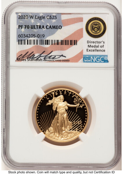 2020-W Proof Gold Eagle 1/2 oz Miles Standish 70 NGC