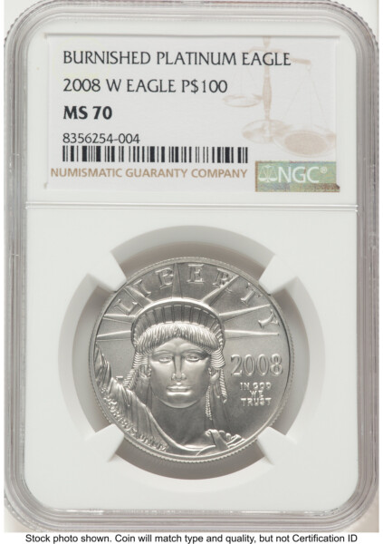 2008-W Burnished Platinum Eagle 1 oz Brown Label 70 NGC