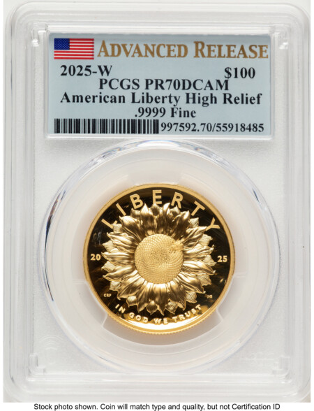 2025-W G$100 American Liberty High Relief, DC AR Flag 70 PCGS