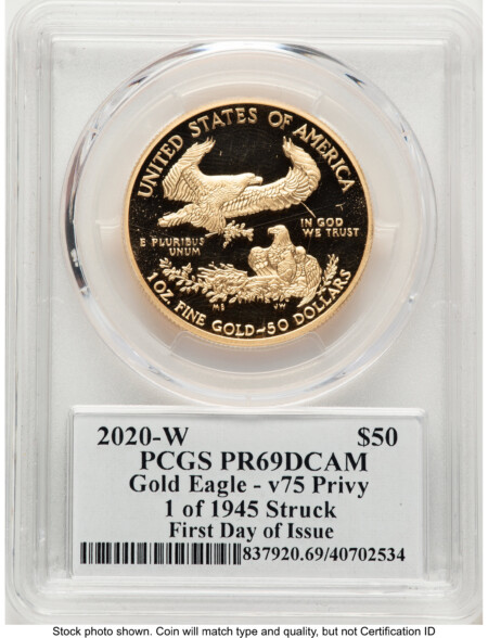 2020-W Proof Gold Eagle V75 Privy One of 1945 Struck 1 oz FDI Clifton Truman Daniel 69 PCGS