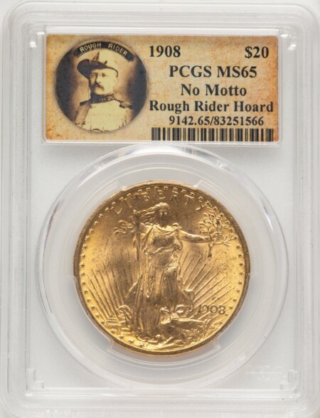 1908 $20 NO MOTTO Blue Gradient 65 PCGS