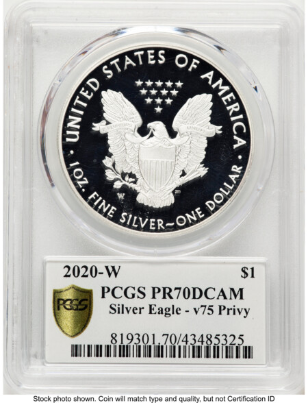 2020-W Proof Silver Eagle V75 Privy 1 oz V75 Label 70 PCGS