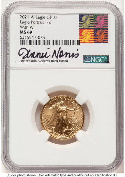 2021-W TY2 Gold Eagle 1/4 oz Unfinished Proof Dies Jennie Norris Reagan Bust Art 69 NGC