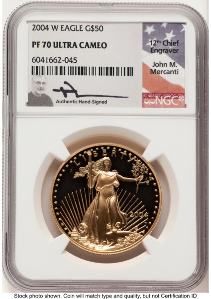 2004-W Proof Gold Eagle 1 oz John Mercanti 70 NGC