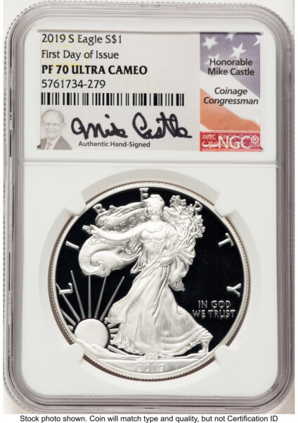 2019-S Proof Silver Eagle 1 oz FDI Mike Castle 70 NGC