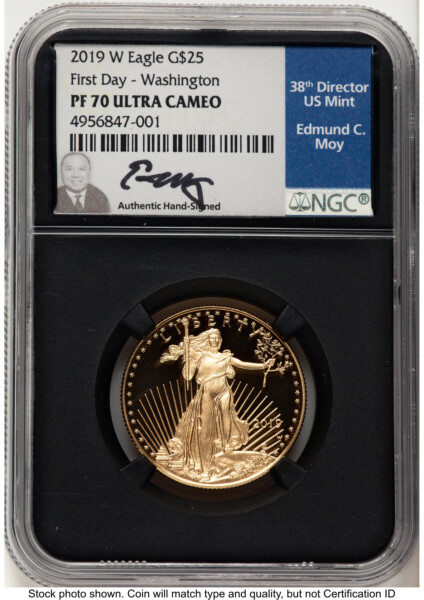 2019-W Proof Gold Eagle 1/2 oz FDI Ed Moy Washington DC Blk Core 70 NGC