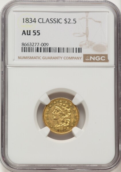 1834 $2 1/2 Classic, MS 55 NGC