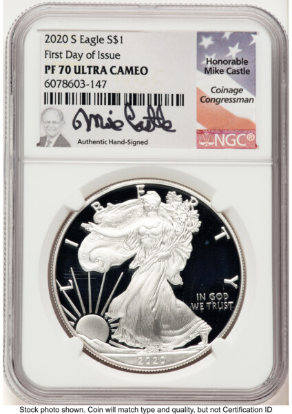 2020-S Proof Silver Eagle 1 oz FDI Mike Castle 70 NGC
