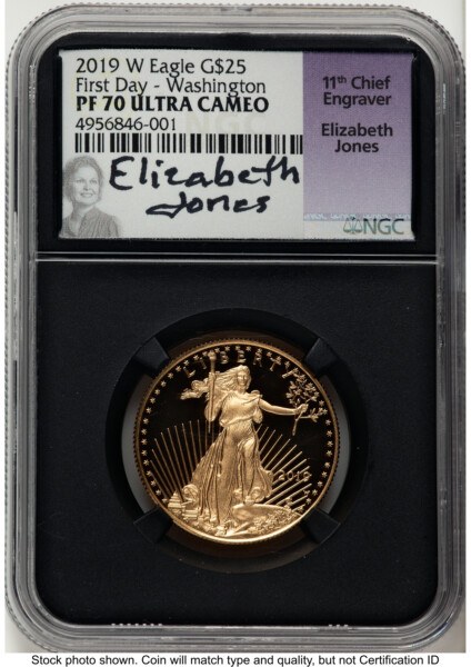 2019-W Proof Gold Eagle 1/2 oz FDI Elizabeth Jones Washington DC Blk Core 70 NGC