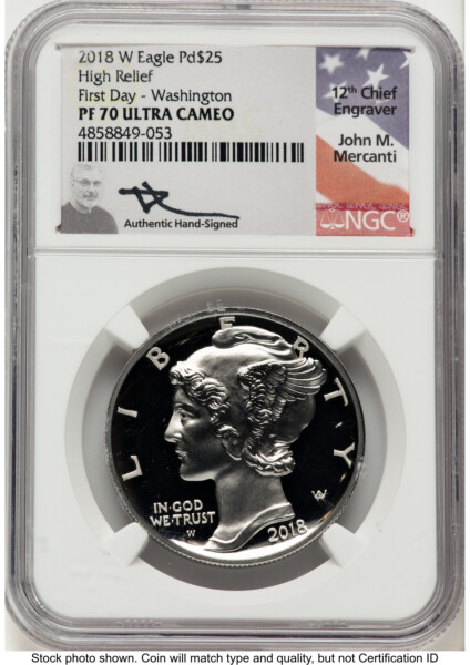 2018-W Palladium Eagle 1 oz, PR FDI John Mercanti Washington 70 NGC