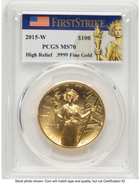 2015-W G$100 American Liberty High Relief FS Liberty Flag Label 70 PCGS