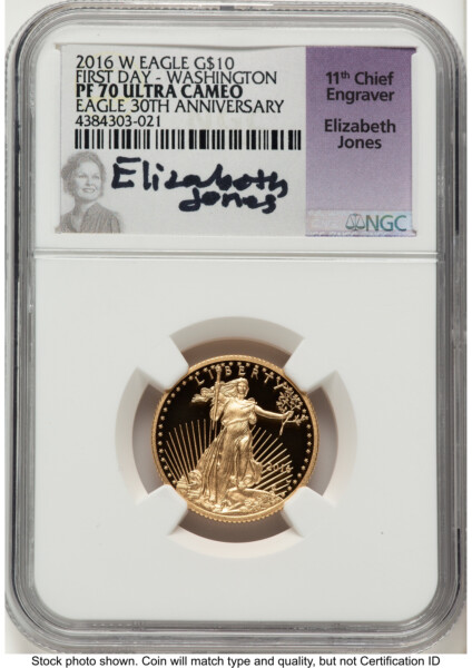 2016-W Proof Gold Eagle 1/4 oz FDI Elizabeth Jones Washington DC 70 NGC